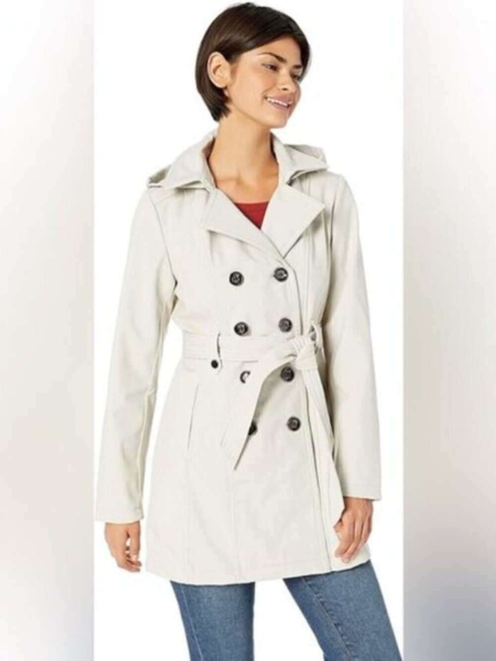 Sebby Collection Light Grey Water-Resistant Trench Coat – Size 2X
